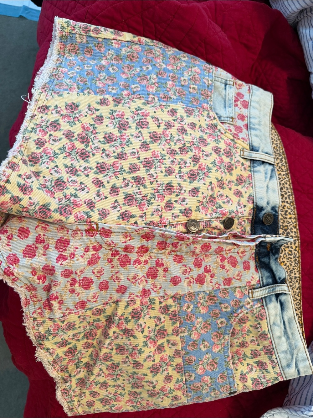 Farm rio Floral Patchwork Denim Shorts
